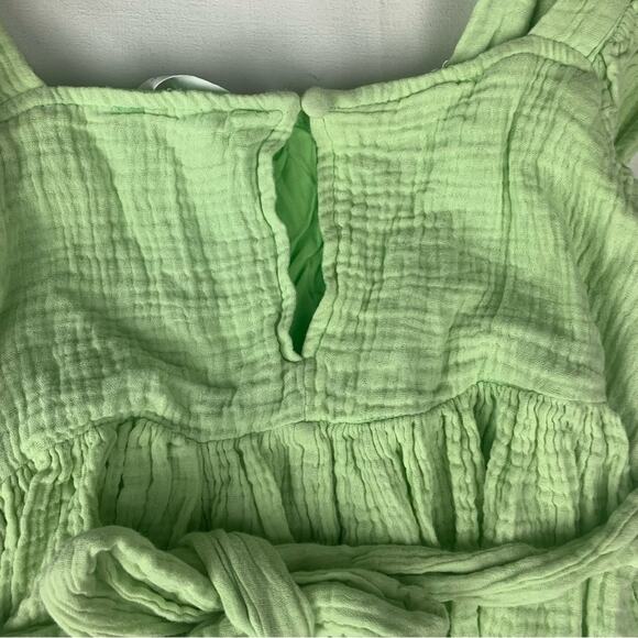 MABLE size small Green Ruched Ruffle mini Sundress textured babydoll - Picture 11 of 12